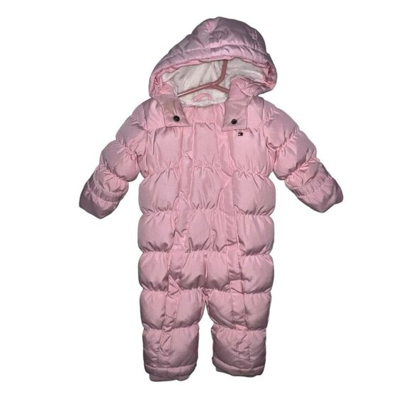 Tommy Hilfiger Baby Girl Pink One Piece Pram Snowsuit Puffer 6-9 Months Fleece‎